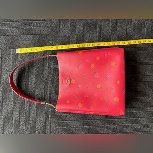 Coach Pink-Red Floral Leather Shoulder Bag